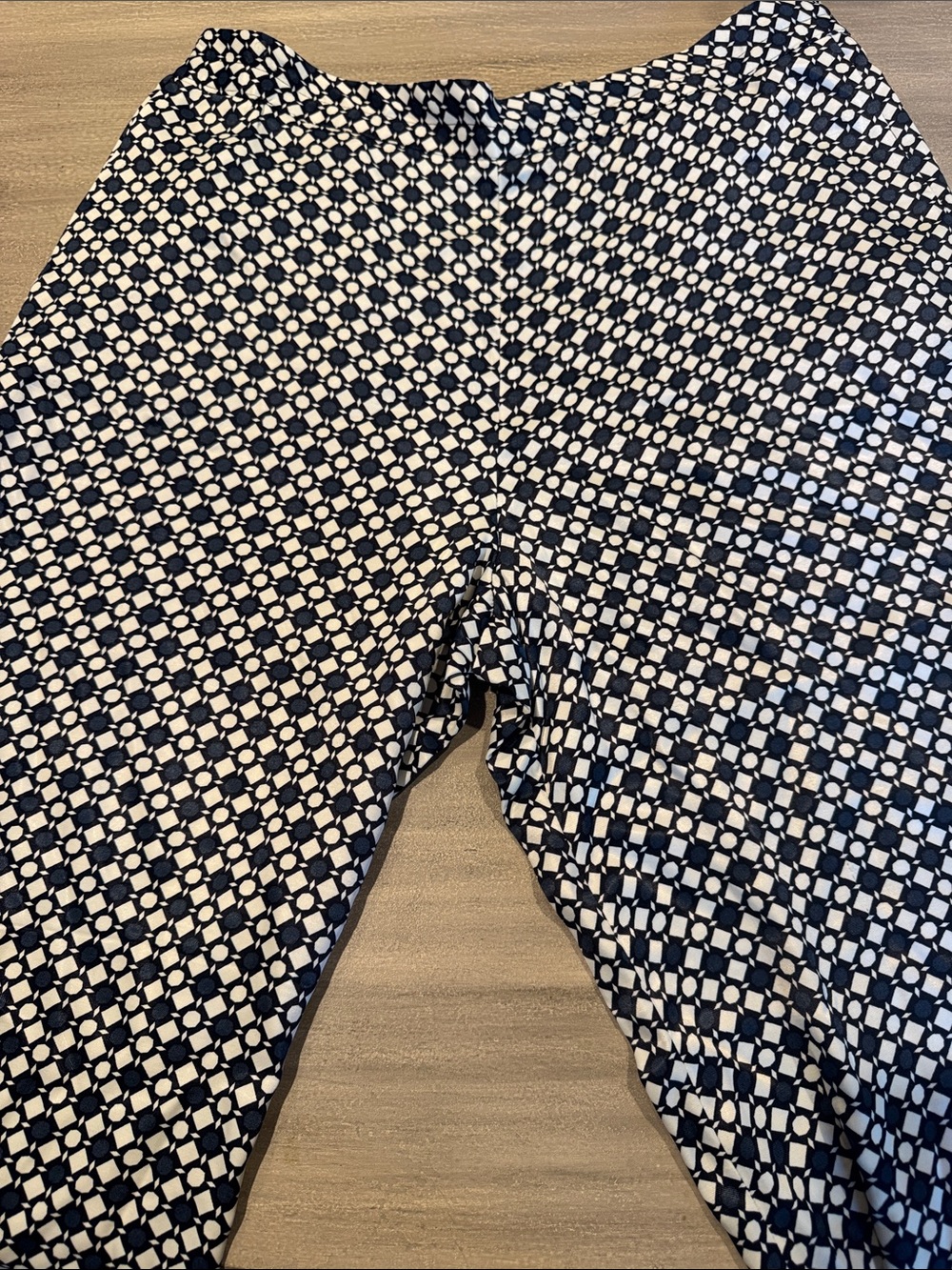 Zara Geometric Print Wide Leg Palazzo Pants Navy White Viscose Pockets Large